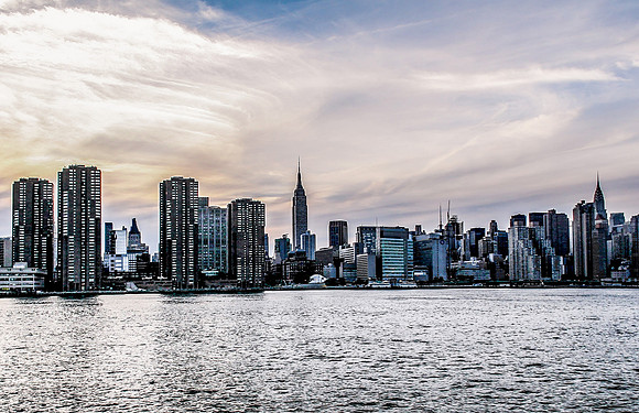 New York City Skyline at dusk from a Harbor Lights Cruise.